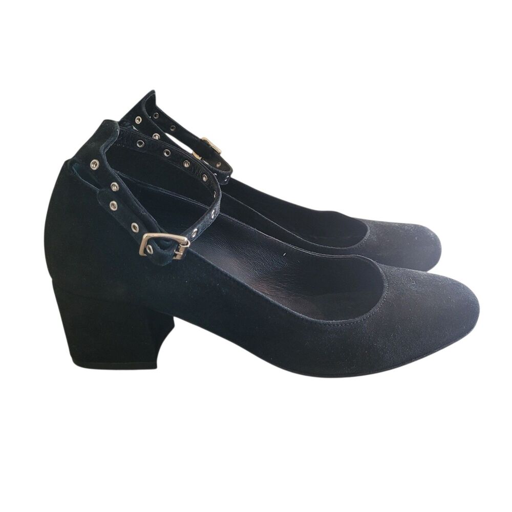 The Kooples Suede High Heels Womens Size 37, US 6.5  Black Ankle Strap Round Toe